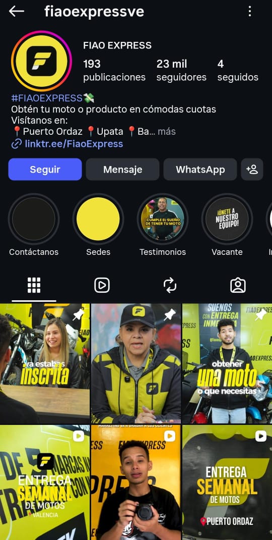 Perfil do Instagram Fião Express